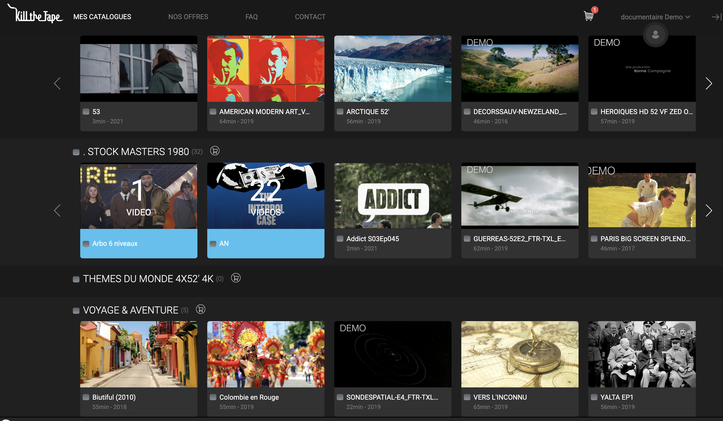 Vue générale du catalogue