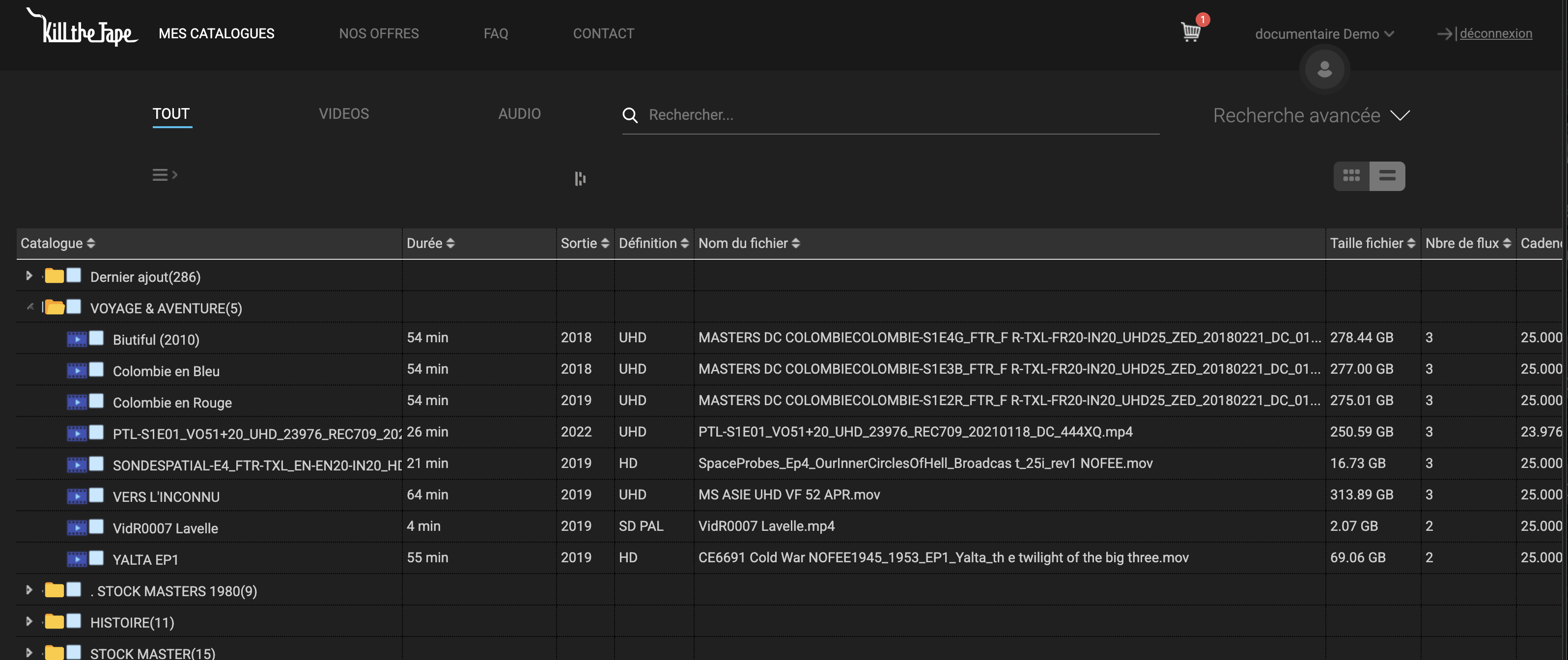 Vue liste des masters